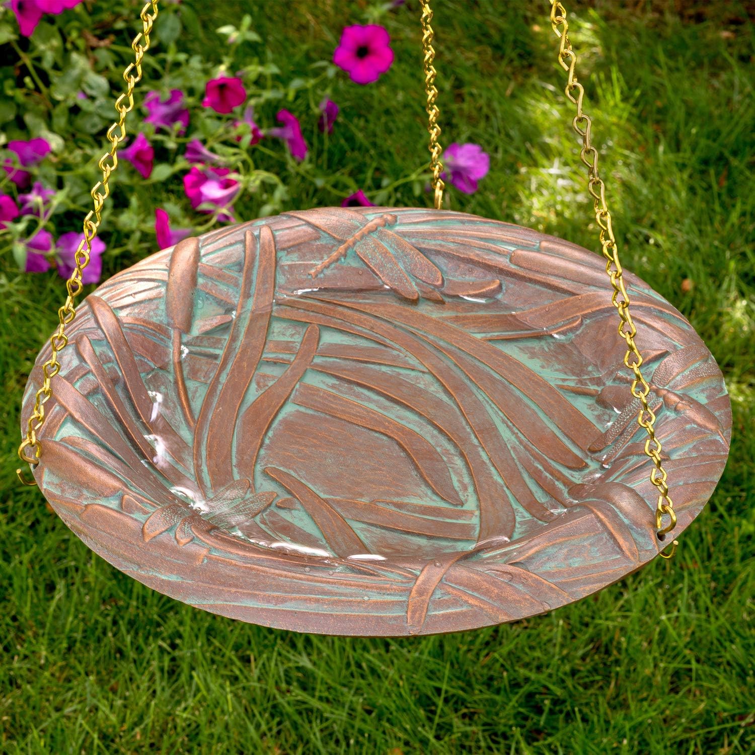 Whitehall Products Dragonfly Hanging Birdbath, Copper Verdi