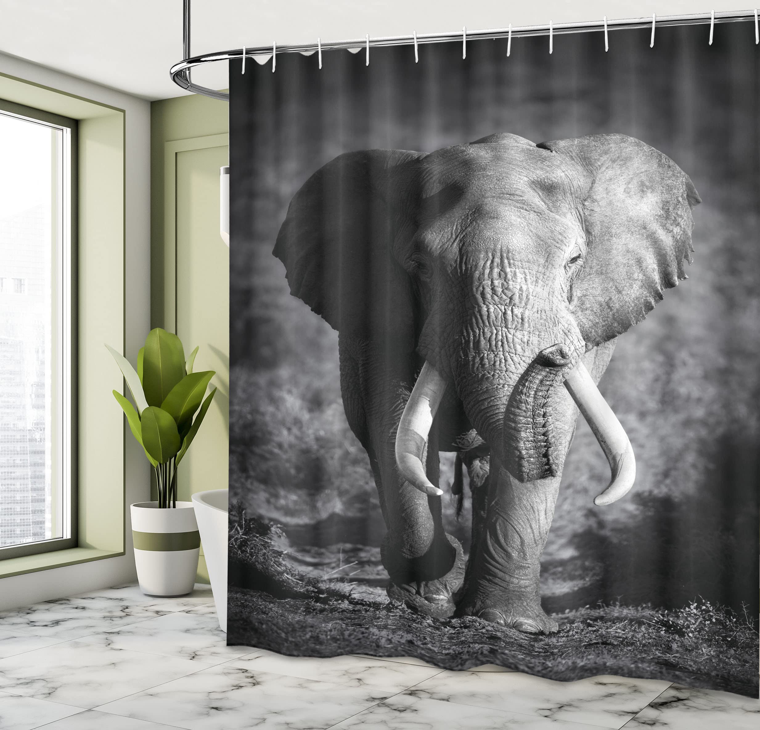DYNH Elefant-Duschvorhang – Boho Design, Wasserdicht, 175x178 Cm, Mit Haken, Polyester