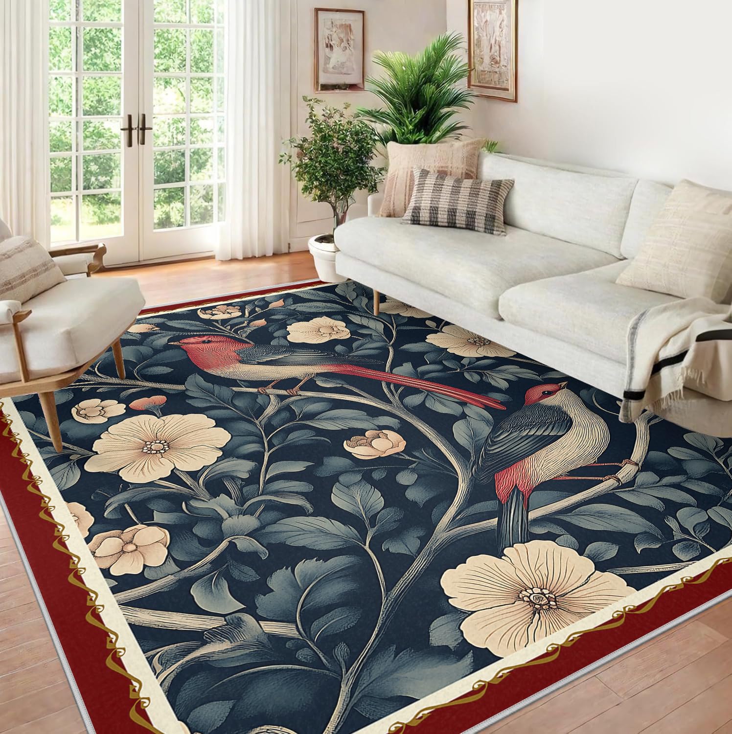 Dywaniki o wymiarach 100 x 200 cm, zmywalny, w stylu wiktoriańskim, do salonu, miękki dywan z niskim runem, ptak i kwiatowy, do wewnątrz, dywany podłogowe do sypialni jadalni