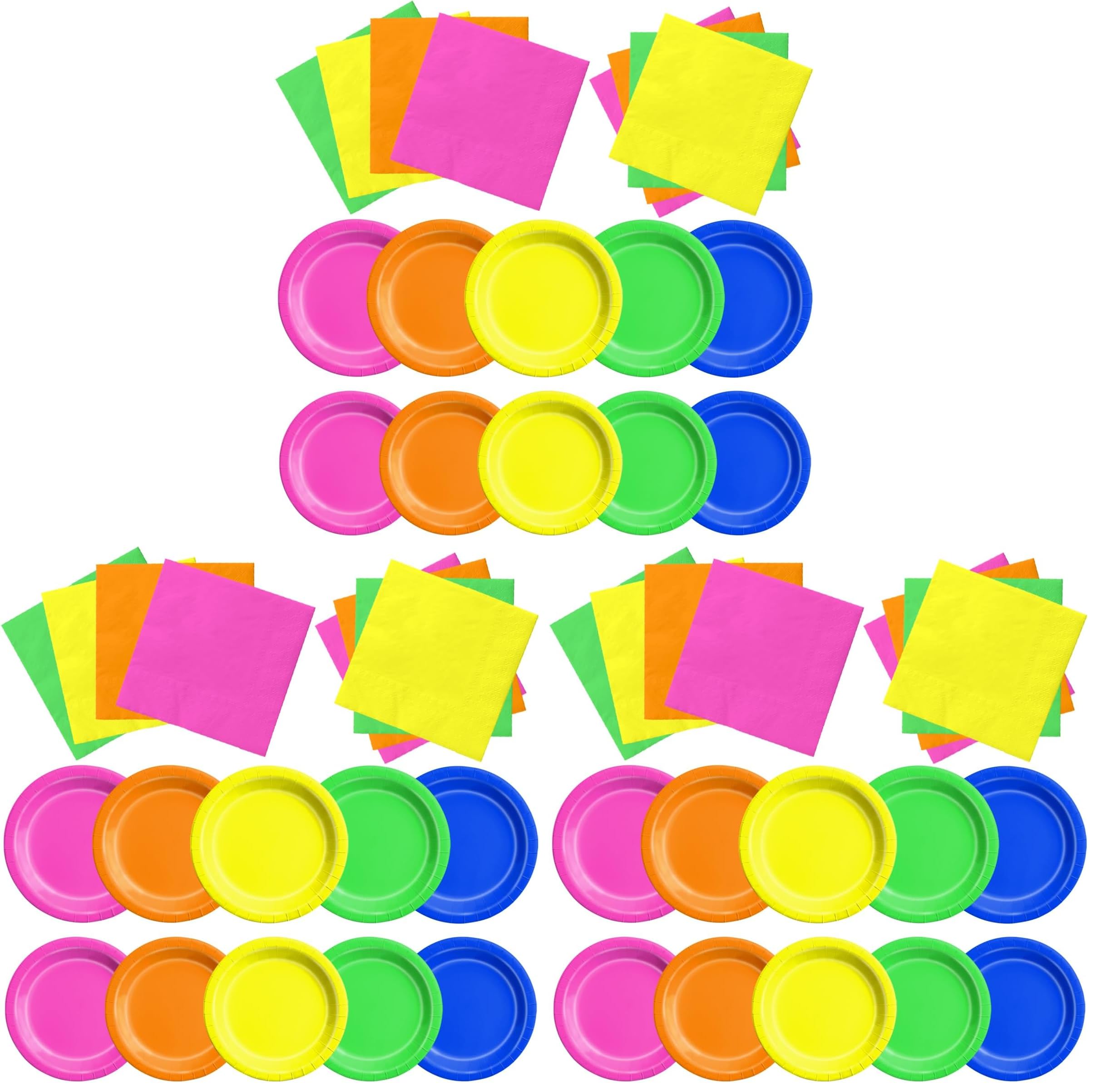 CMUSKO Glow in the Dark Party Supplies - 60Pcs Neon Party Plates &amp; Napkins Set 80s Neon Let's Glow Themed Tableware for Birthday (Pack of 3)