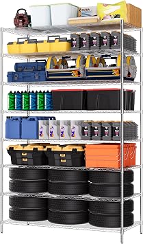 Finnhomy 4000LBS 8-Tier Wire Shelving Unit Adjustable Steel Wire Rack, 24x48x80.2 Inches 8 Shelves Metal Rack, Pantry Shelves for Storage, Metal Garage Shelving with 1 Poles and NSF Certified, Chrome