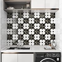 Vista 2 de Wallercity Azulejos de pared autoadhesivos de mármol dorado para cocina, 12 x 12 pulgadas, azulejos de pared de vinilo de mármol dorado para baño