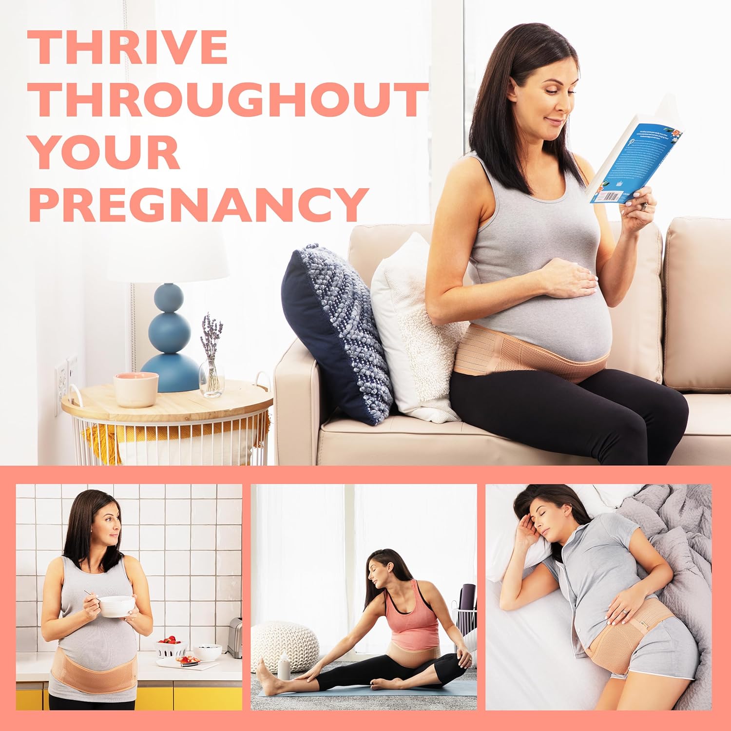 AZMED Maternity Belly Beige Band for Pregnant Women - Pregnancy Must Haves Belly Support Band for Abdomen, Pelvic, Waist, Back Plantar Fasciitis Night Splint & Support, Black