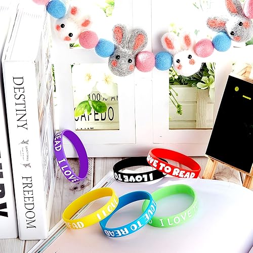 Miniatura 7 de WILLBOND Pulsera de goma motivacional con texto en inglés "I Love to Read", pulseras de silicona coloridas para recompensas de aula, premios para