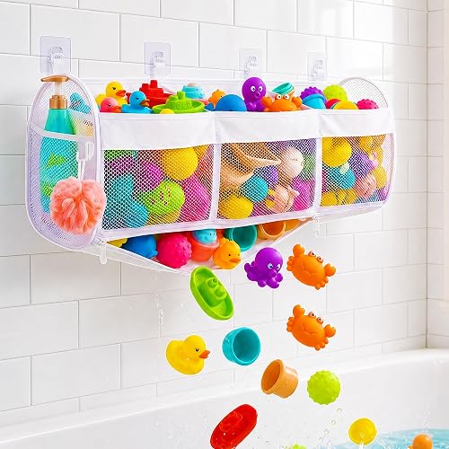 Bath Toy Storage, 3 Compartment Horizontal Large Openings with Bottom