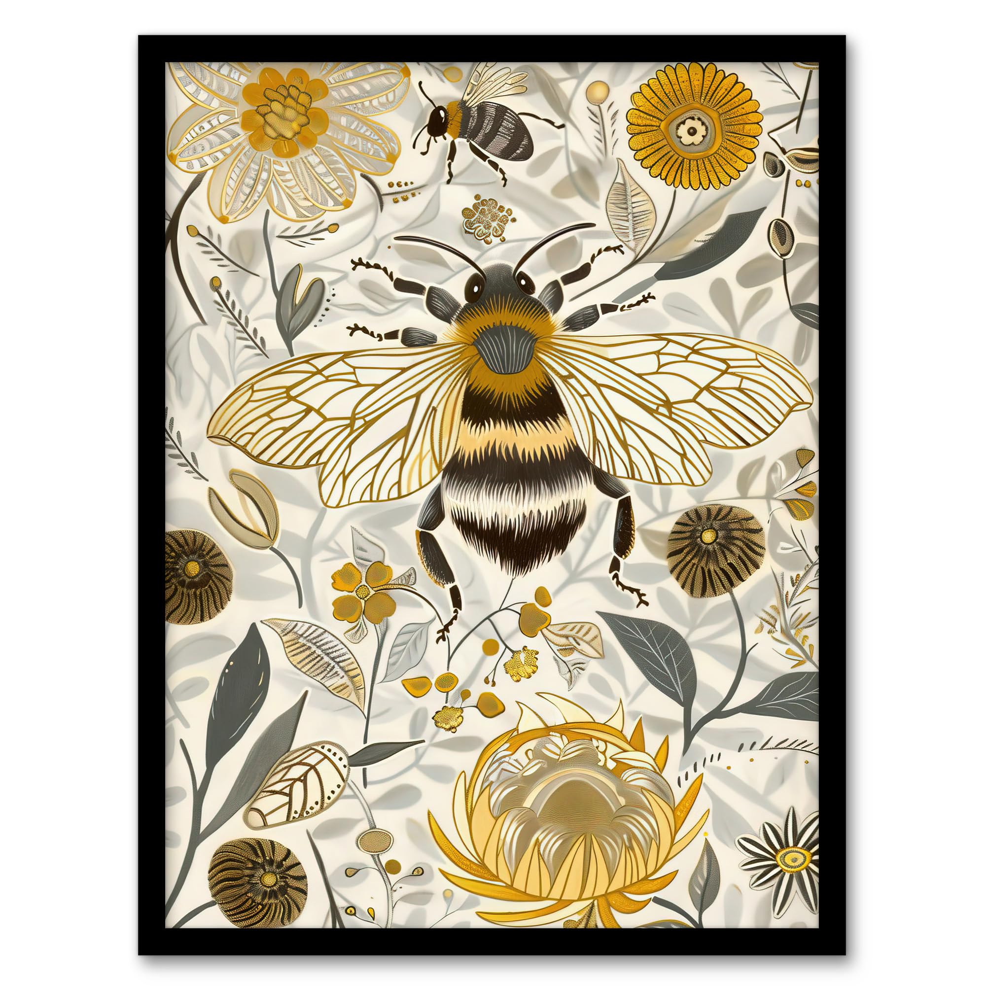 Artery8 Honey Bee Flowers Bright Stylised Floral Design Wall Art PrintA4 Size from B&Q
