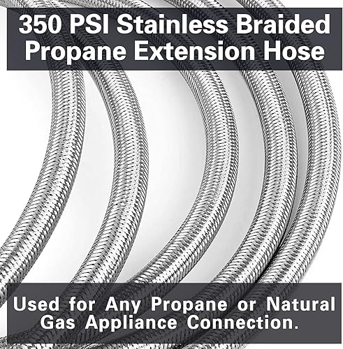 Miniatura 5 de MCAMPAS Extensión de manguera de propano trenzada resistente de 10 pies, kit de conversión universal 5 en 1 (3/8 pulgadas a NPT de 1/2 pulgada,
