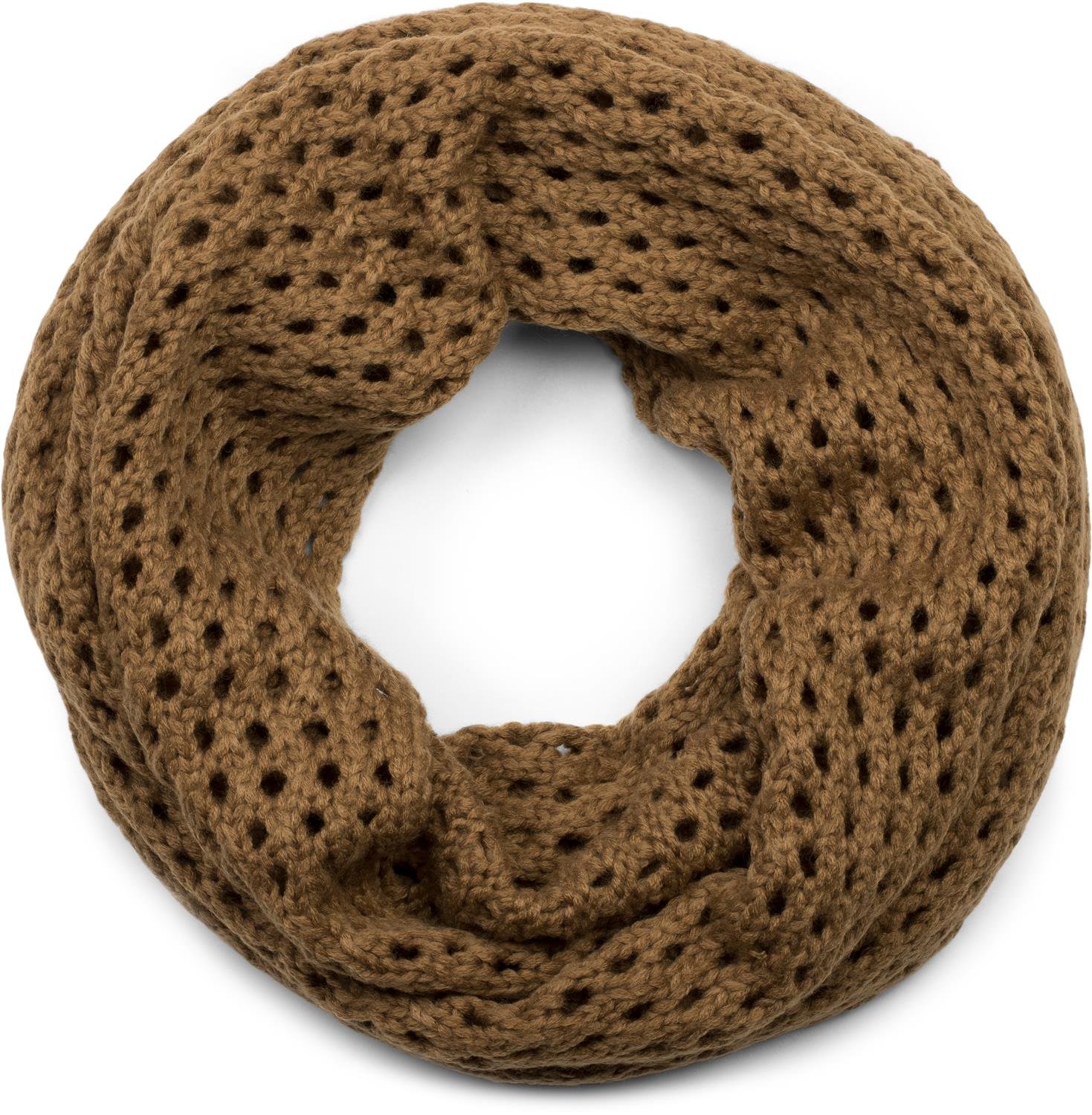Stylebreaker Women's Cognac Knit Loop Scarf With Hole Pattern, Single-Colour Holed-Knit Snood, Winter Knit Scarf, Unisex 01018156, Colour:
