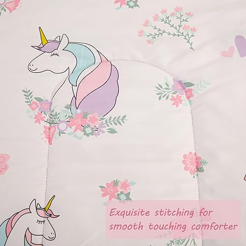 Miniatura 3 de Viviland Juego de edredón de unicornio para niñas pequeñas, juego de ropa de cama de microfibra suave para niños pequeños