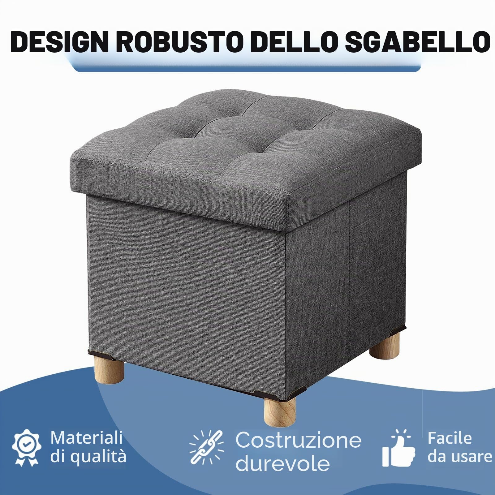 BRIAN & DANY Pouf Cubo Poggiapiedi Sgabello Contenitore Cassapanca Pieghevole 38 x 38 x 40 cm, Grigio