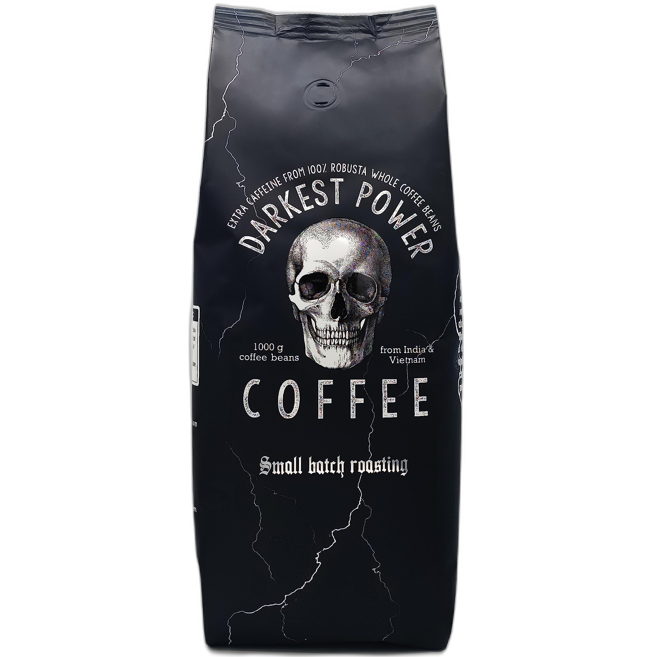Darkest Power Coffee 100% Robusta Espresso Kaffeebohnen 1 kg extra stark | 100% Robusta, extra stark, viel Koffein, aromatisch, nicht bitter, wenig Säure, schokoladig – Zufriedenheitsgarantie.