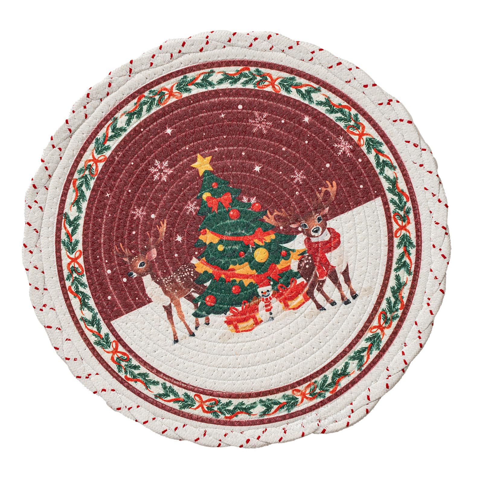 Xjdzineq Holiday Themed Round Polyester Placemat Thermals Insulated Spillproofs Easy Cleaning Dining Table Mat Decoration Winter Snowflake Placemat