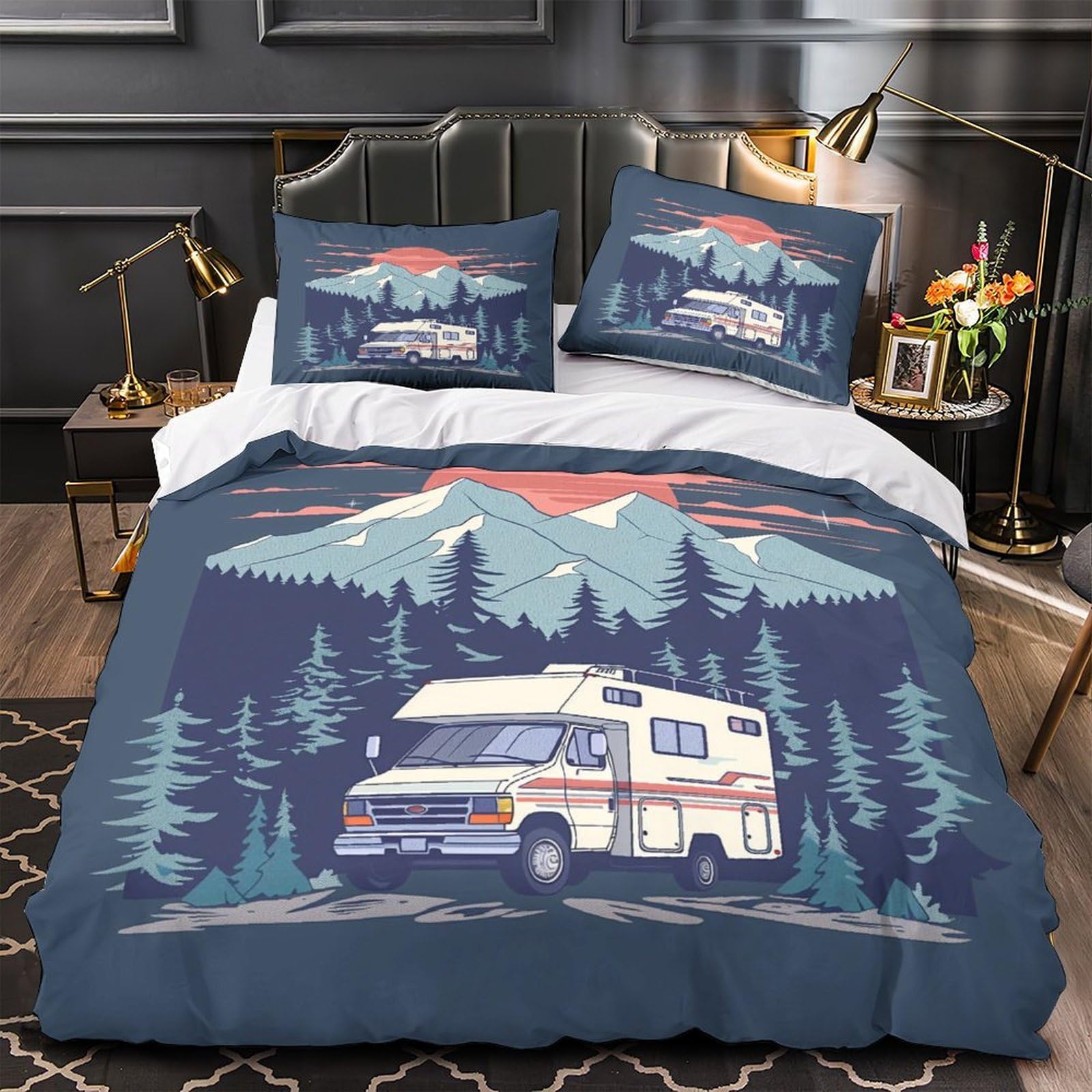 Parure de lit microfibre 140x200 cm imprimé 3D camping-car douceur durable