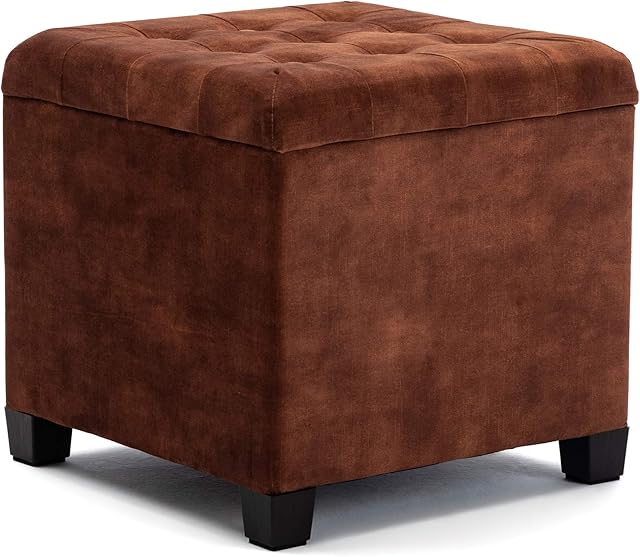 HNNHOME 45cm Cube Cloud Velvet Padded Seat Ottoman Storage Stool Box, Footstool Pouffes Chair with Lids (Brown, Cloud Velvet)