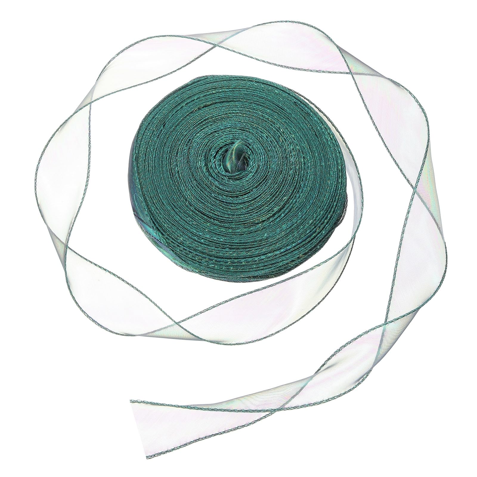 sourcing map Iridescent Organza Ribbon (4cm x 49 Yards/45m, Green) Shimmer Fishtail Fabric Ribbons - Sparkly Practical, for Wedding Party Cake Flower DIY Decorations