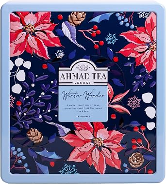 Winter Wonder Christmas Tea Gift Caddy   72 Black & Green Tea Teabags   Festive Reusable Tin   English Breakfast, Earl Grey, Green & Flavored Teas