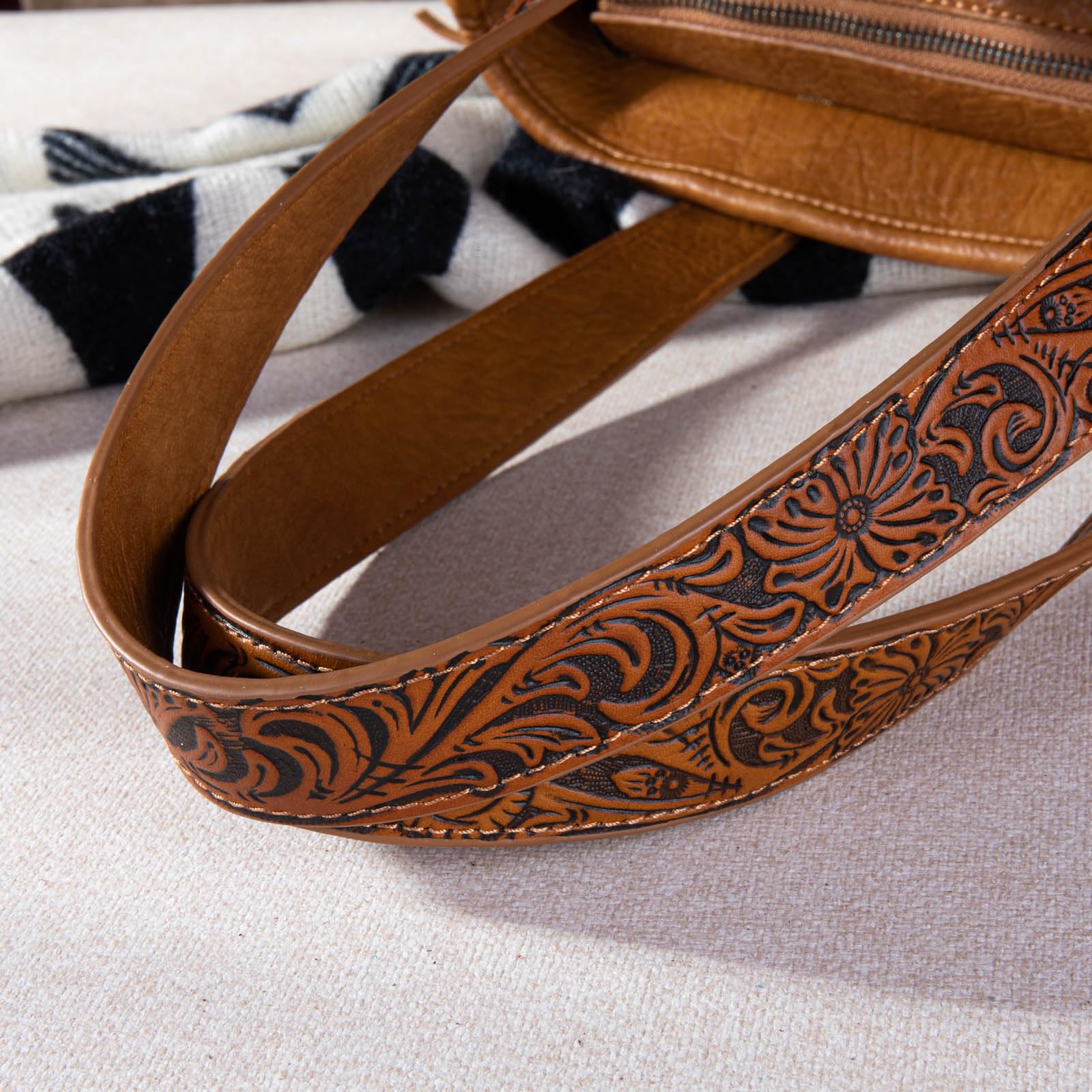 Montana West Wrangler Tragetasche aus Rindsleder für Damen, Western-Werkzeugtasche, Lederfransen mit türkisfarbenem Stein-Concho