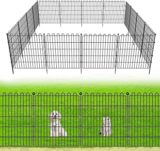 10 Panels No Dig Decorative Garden Fence for Yard, 24 in(H) X 20 ft(L) Animal Barrier Fencing for Outdoor Dog, Metal Portable Garden Fences for Borders, Pets, Landscape, Temporary Fence