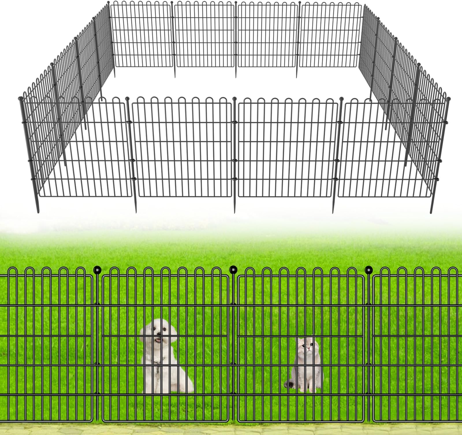 10 Panels No Dig Decorative Garden Fence for Yard, 24 in(H) X 20 ft(L) Animal Barrier Fencing for Outdoor Dog, Metal Portable Garden Fences for Borders, Pets, Landscape, Temporary Fence
