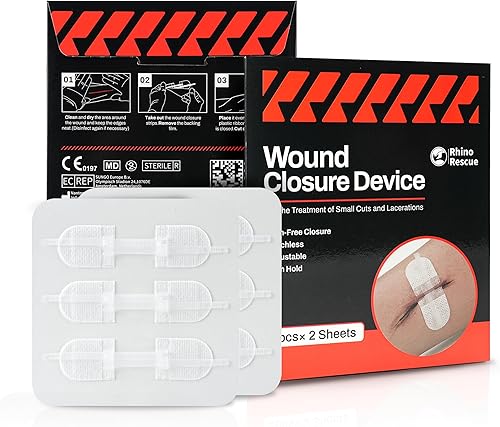 Miniatura 5 de RHINO RESCUE Dispositivo de cierre de heridas 6pcs, Tiras de cierre de heridas sin sutura para dispositivo de cuidado de cortes, vendajes adhesivos
