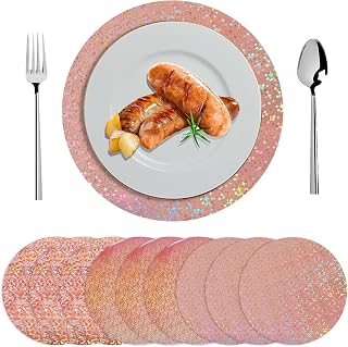 15 Pcs Rose Gold Paper Placemats 13'' Disposable Placemats for Dining Table Heavyweight Sparkle Decorative Round Place Mats for Birthday Wedding Banquet Dinner Party(15, Rose Gold)