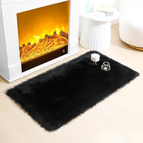 Miniatura 127 de Alfombra de piel sintética esponjosa de piel de oveja blanca, 4 x 6 pies, ultra suave, para dormitorio, mesita de noche, sala de estar, guardería
