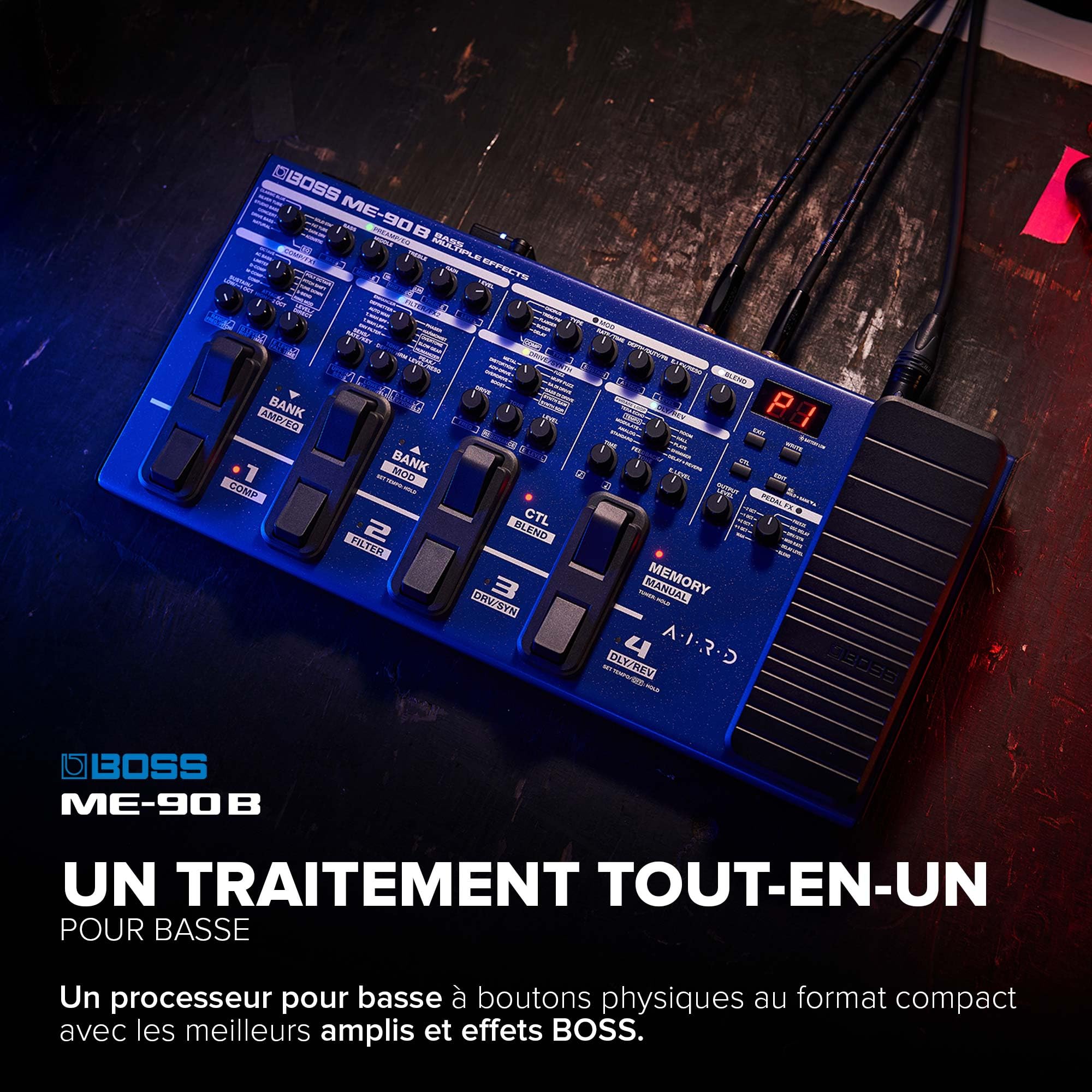 Multi-effet pour basse ME-90B BOSS | Processeur tout-en-un | 10 modélisations d'ampli AIRD intégrées | 61 effets pour basse signés BOSS