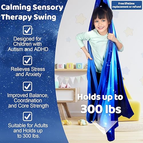 Miniatura 2 de Columpio sensorial de doble capa para niños y adultos con capacidad para hasta 300 libras de terapia en interiores y exteriores, con kit de colgador