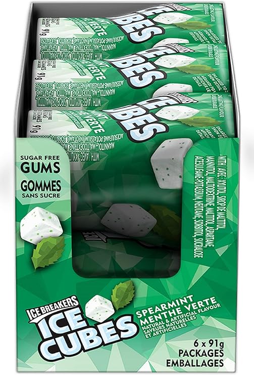 ICE BREAKERS Ice Cubes Spearmint Sugar Free Gum, Mint Candy, Candy Bulk