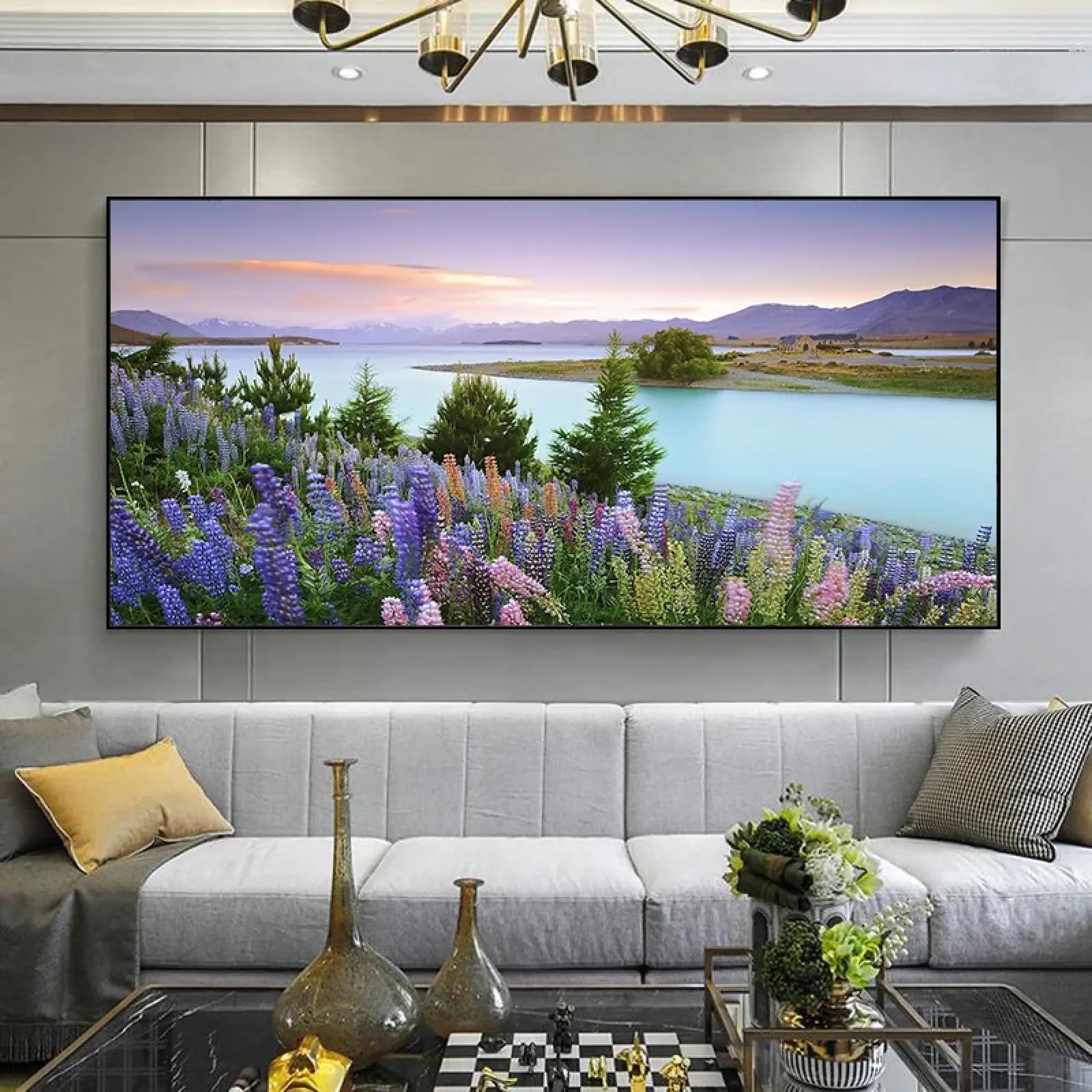 Poster fleurs de lupin et poster montagne grand format cadre horizontal de 60x120 cm - 6