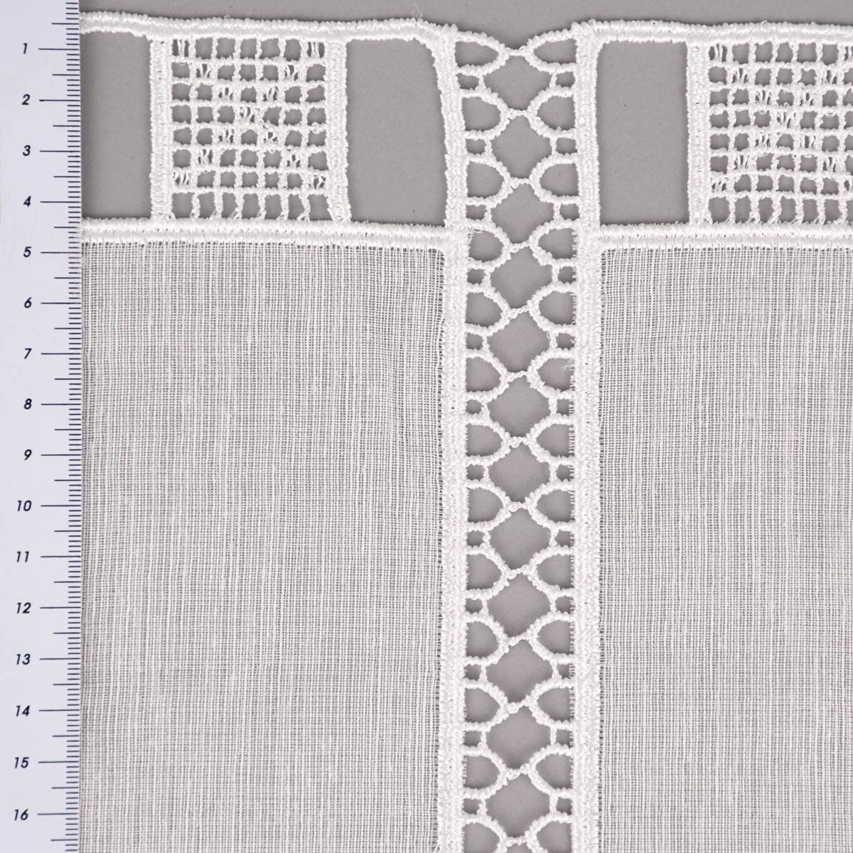 Rideau brise-bise sans couture aspect lin crochet broderie feuilles écru, hauteur 45 cm