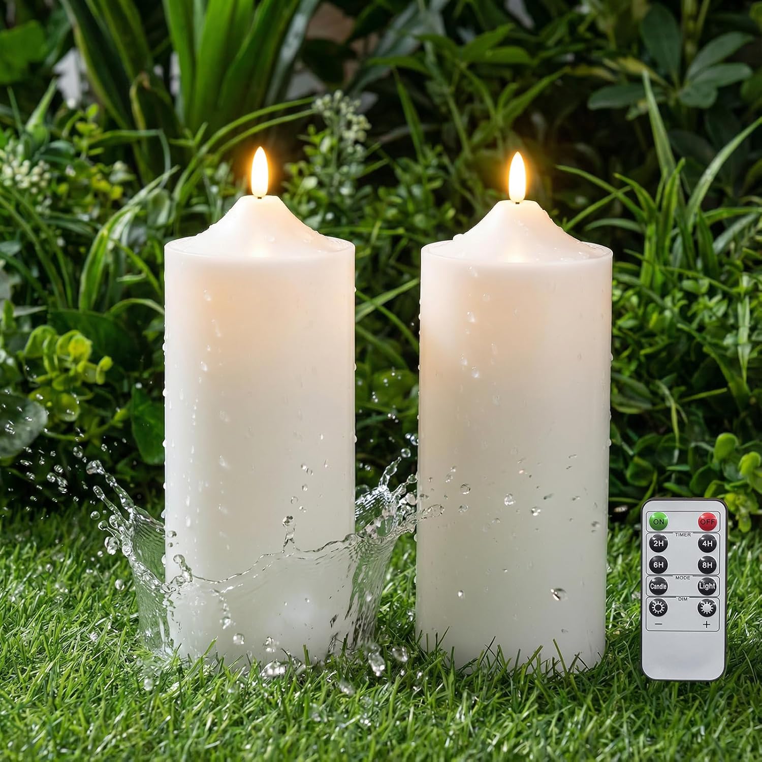 Flameless LED Candles, Flickering 4" x 10" Larger Candles with Remote Control & Timer, Battery Operated Waterproof Pillar Candles, 2pc for Indoor Outdoor Lanterns,Church,Wedding,Patio Porch