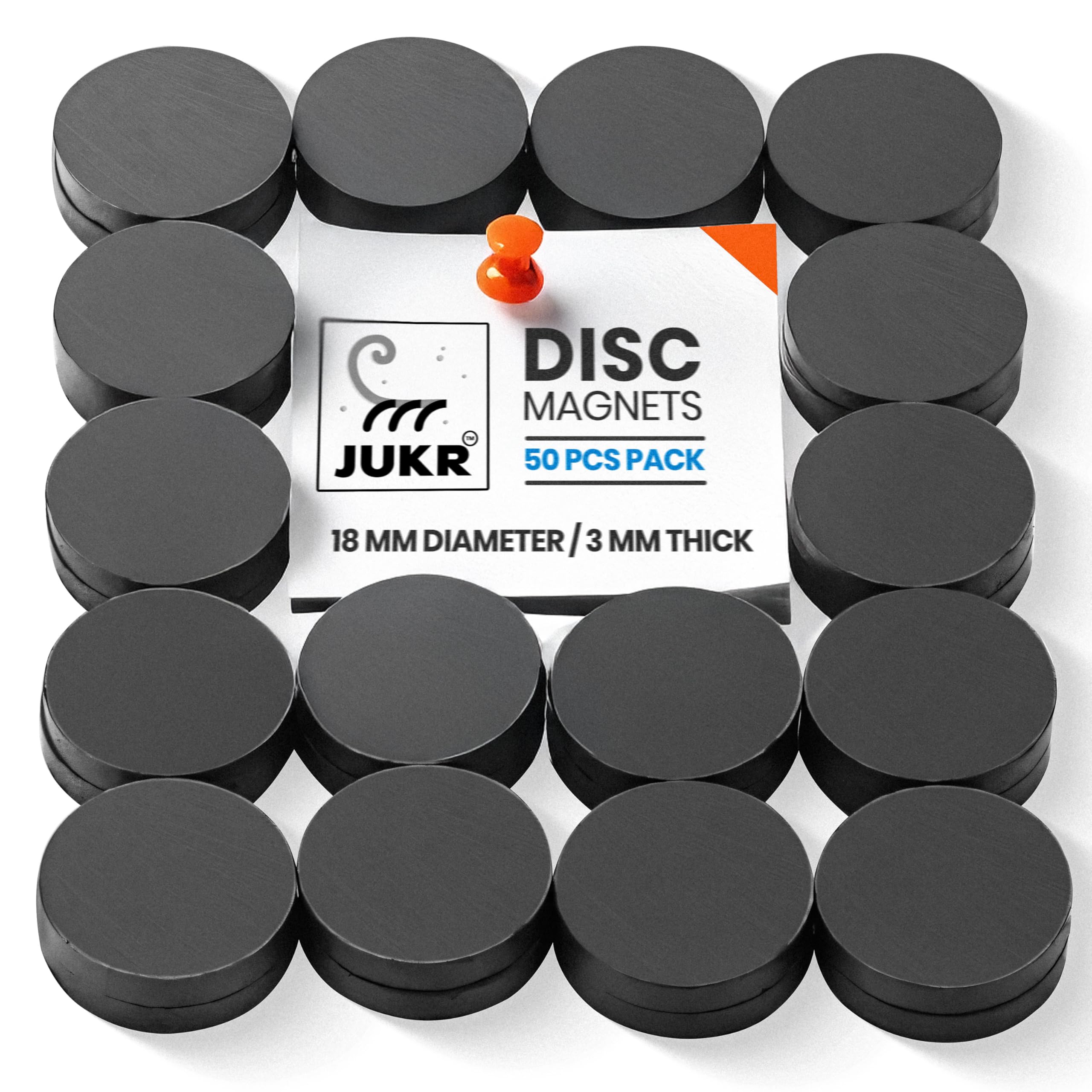 JUKR Small Round Disc Decorative Fridge Refrigerators Magnets Set for Art Crafts Decoration Work, Notice Boards, Home Improvement, DIY School College Projects (18 mm Diameter, 3 mm Thick, Pack of 50)