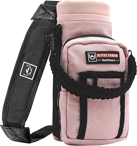 Vista 147 de NATURE PIONEOR Soporte para botella de agua con correa ajustable – 25/32/40 onzas, funda aislante para botella de agua con mango de paracaídas y 2