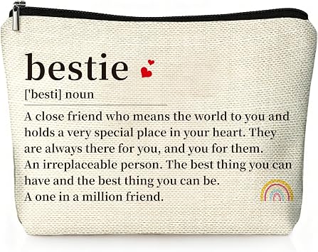 Makeup Bag Bestie for Women - Best Friends Happy Birthday Bestie BFF Gifts for Women Cosmetic Organizer Toiletry Bag Make Up Pouch Small Pouches