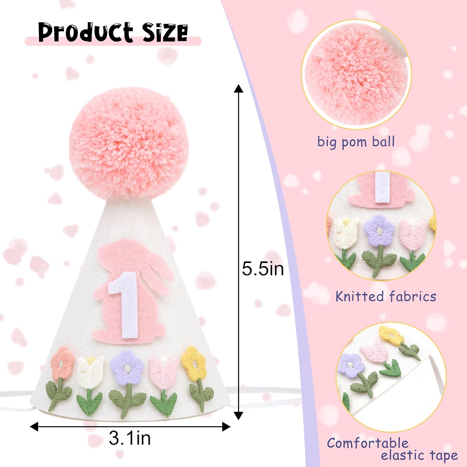 Some Bunny Is One 1st Birthday Hat - Easter 1st Birthday Decorations for Girls, Floral and Rabbit First Crown, Spring Birth Decor