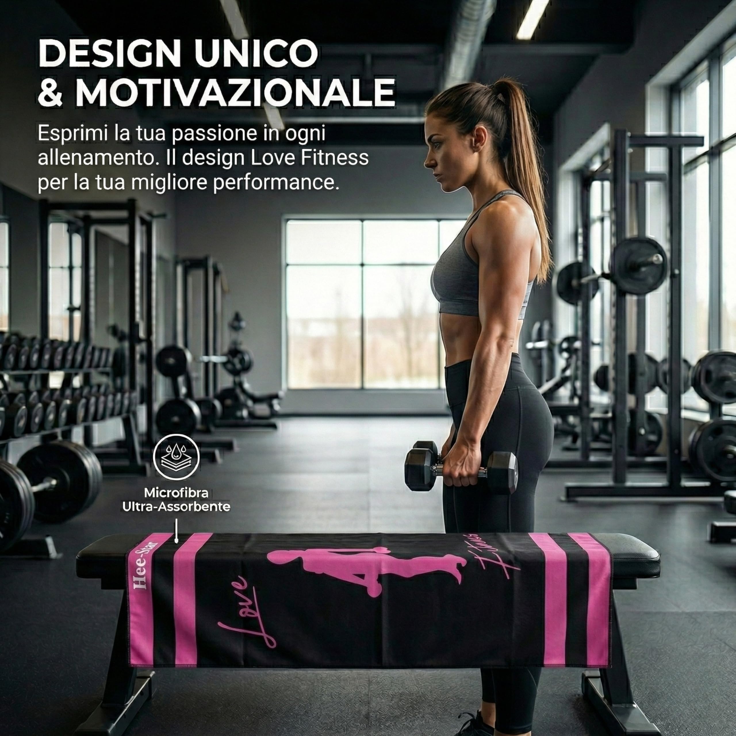Asciugamano Palestra Donna - Telo Palestra in Microfibra Super Leggero e Sottile - Women's Gym Towel - Telo Panca Ideale per Ftness e Sala Pesi - Accessori Fitness Donna