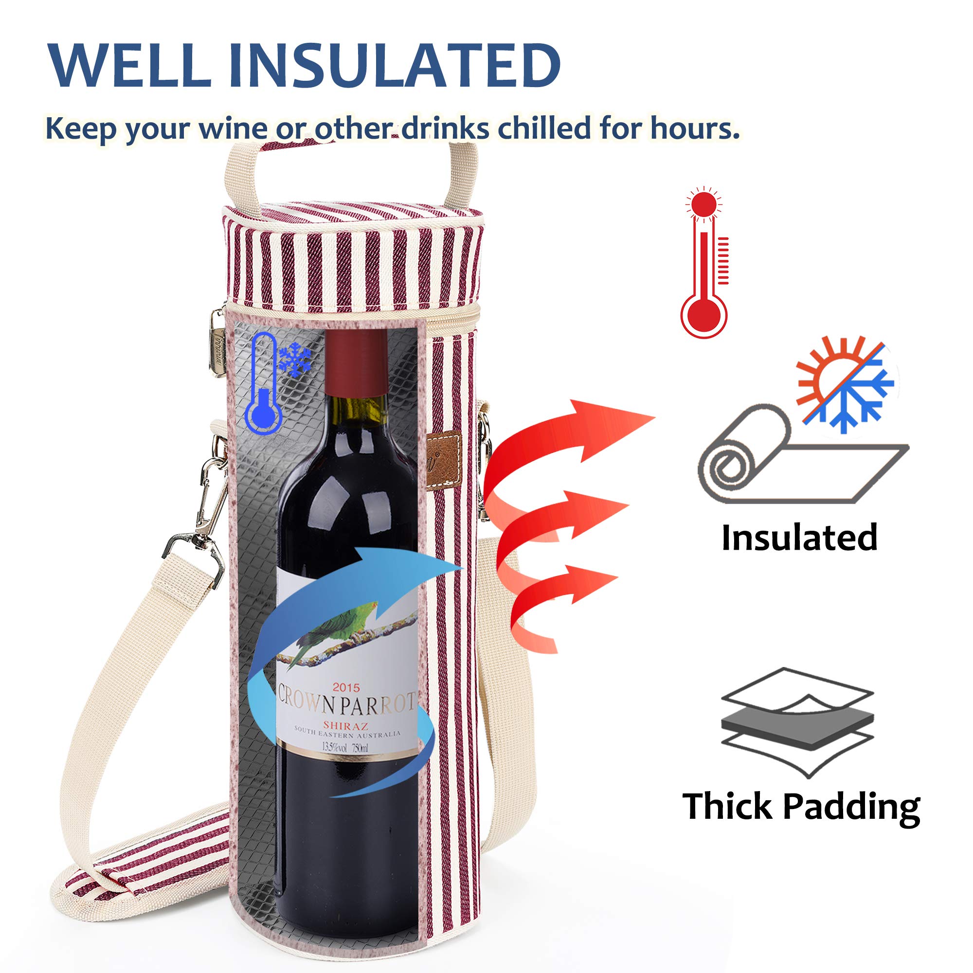 Kato Tirrnia - Borsa per il vino isolata con tracolla, per feste picniche, BYOB, ristorante, 10 x 34 cm