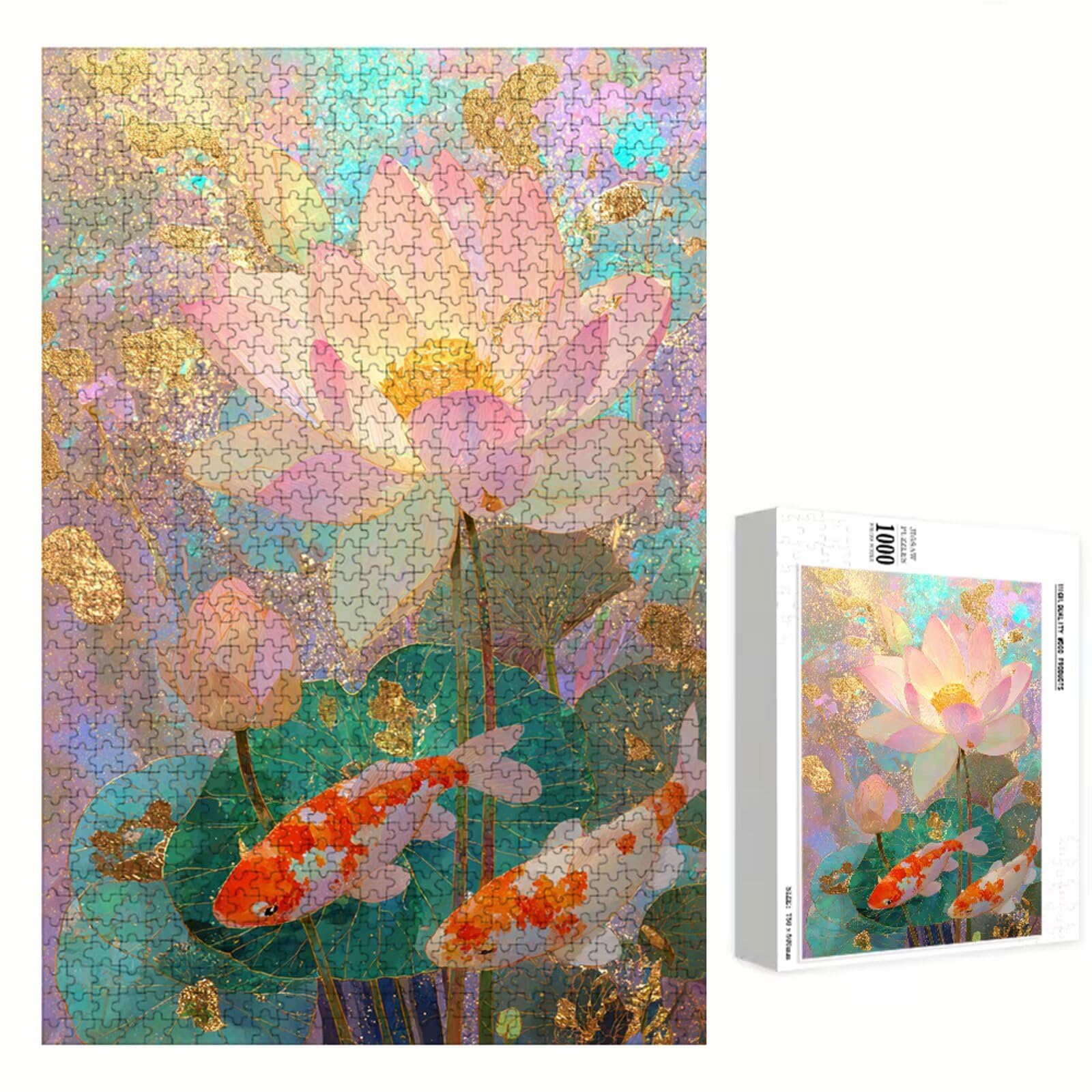 4000 Pezzi Puzzle Adulti - Loto & Carpa koi - Fabbricazione in Legno Robusto (Forma Classica) - Decorazione Murale con Poster - Prodotto Riservato ad Adulti e 14 Anni in Su (147x105cm) P3#812