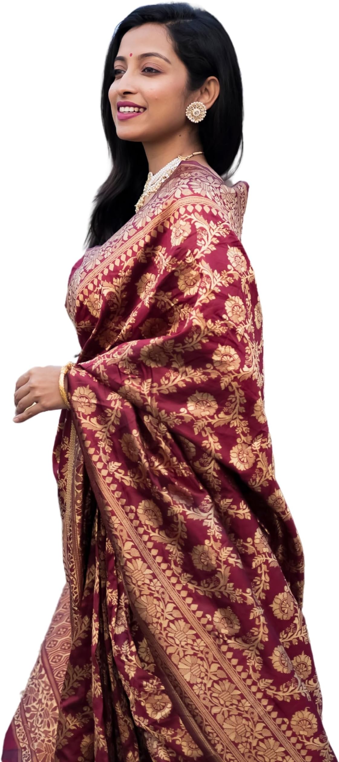 EthnicJunction Women's Banarasi Silk Jacquard Work Saree With Blouse Piece (EJ6008-1009-Banarasi-Bale-Cherry Maroon)