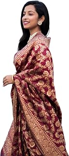EthnicJunction Women's Kanchipuram Silk Half and Half Woven Saree With Blouse Piece |Wedding Saree
