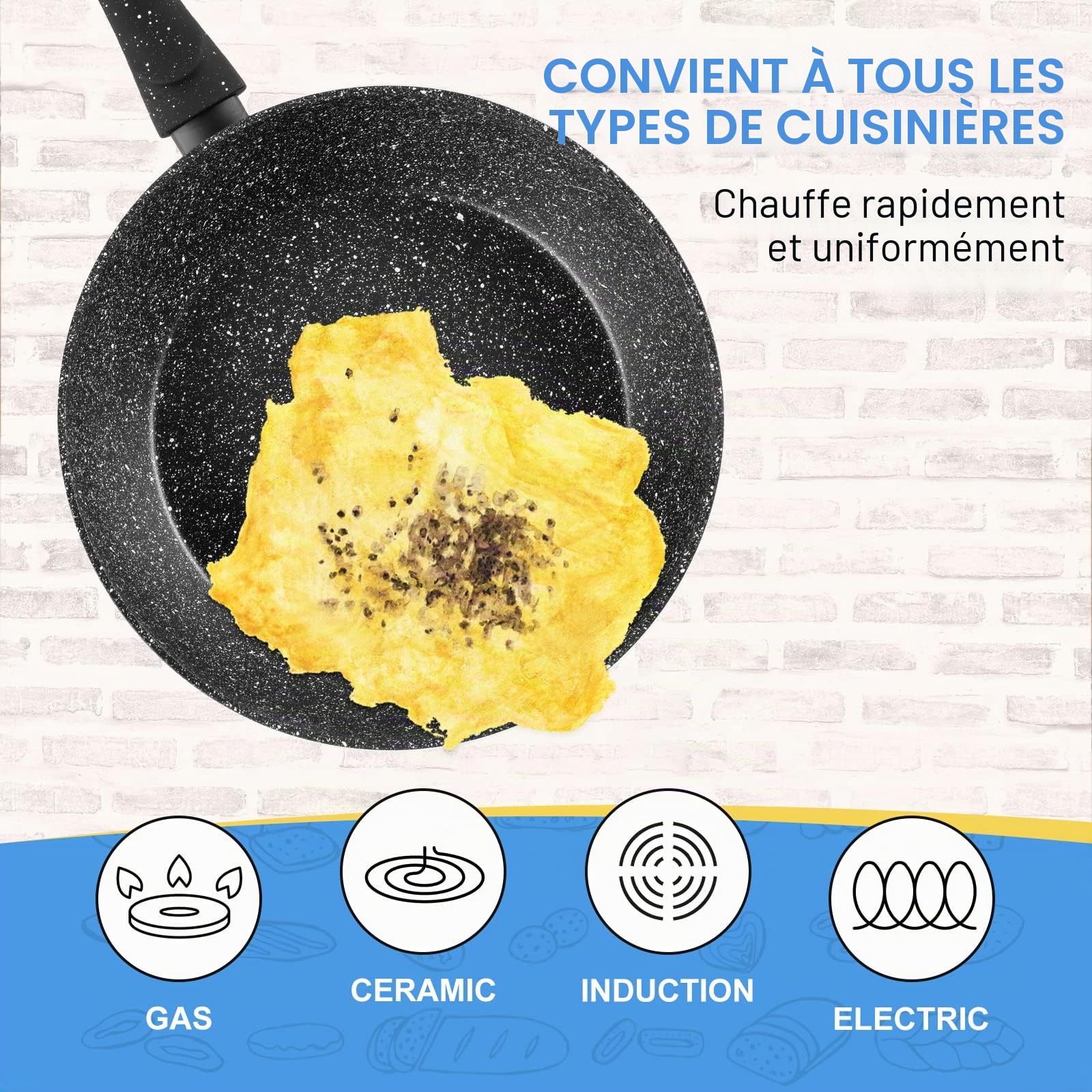 Rainberg Poêle profonde avec couvercle, poêle à frire en granit antiadhésive avec couvercle, compatible avec l'induction (noir, 28 cm)