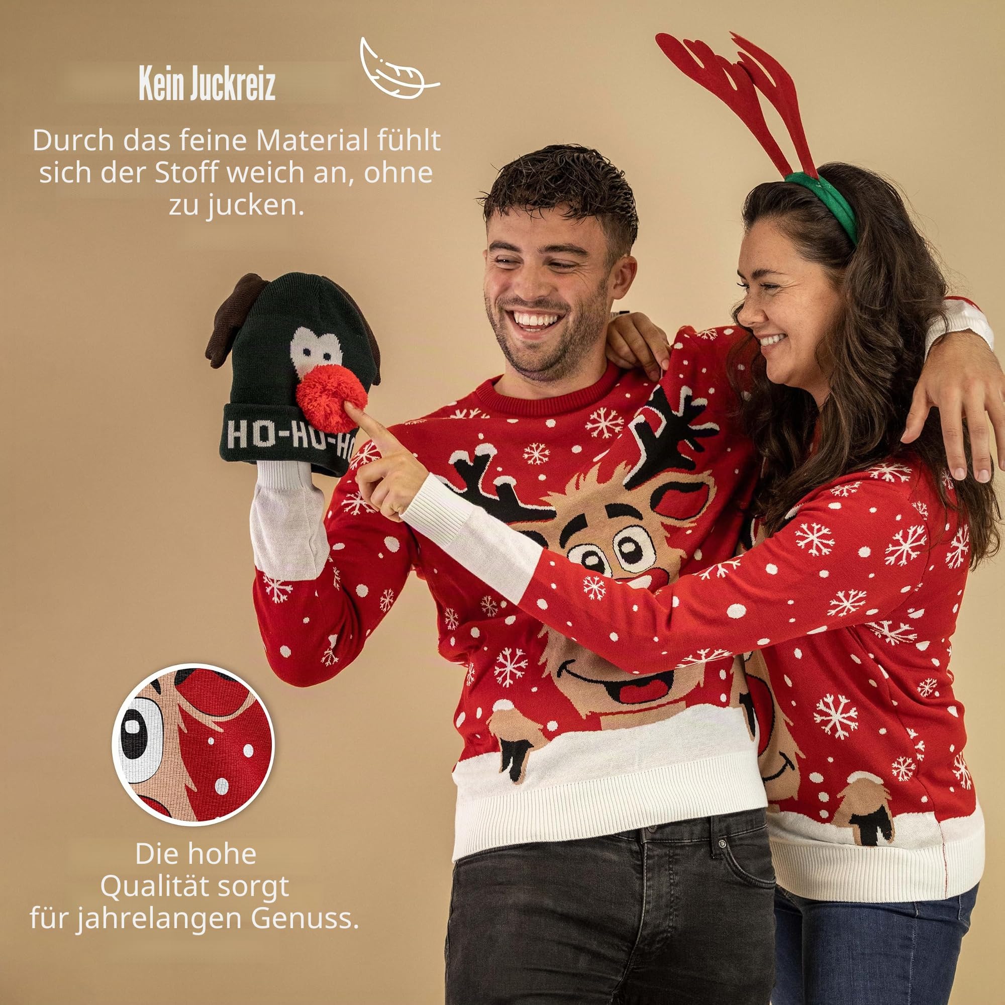 JAP Christmas - Lustiger Hässlicher Weihnachtspullover für Damen und Herren - Weihnachtspulli - Ugly Christmas Sweater - Rudolph