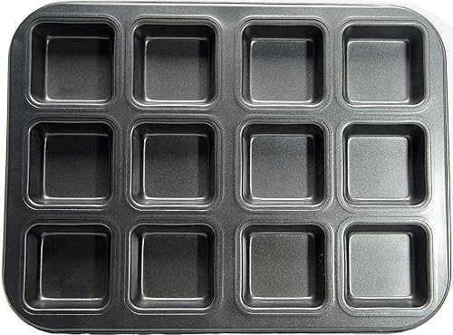 Brownie - Molde para pasteles de 12 cavidades, mini molde para pan, antiadherente de acero al carbono para hornear, bandeja para hornear en horno