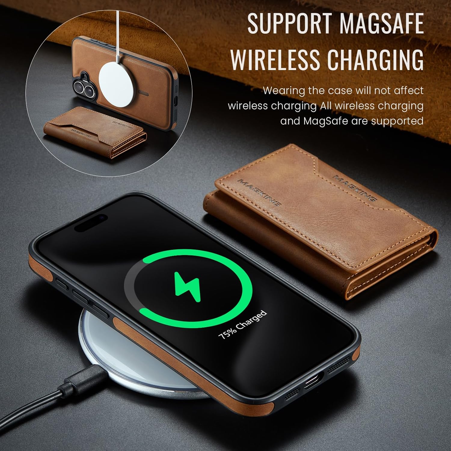 SZHAIYU K2 2 in 1 Detachable Magnetic Phone Cases Compatible with iPhone 16 Case with Card Holder RFID Blocking, Compatible with Magsafe Wallet, Leather 6.1'' (iPhone 16,Brown)