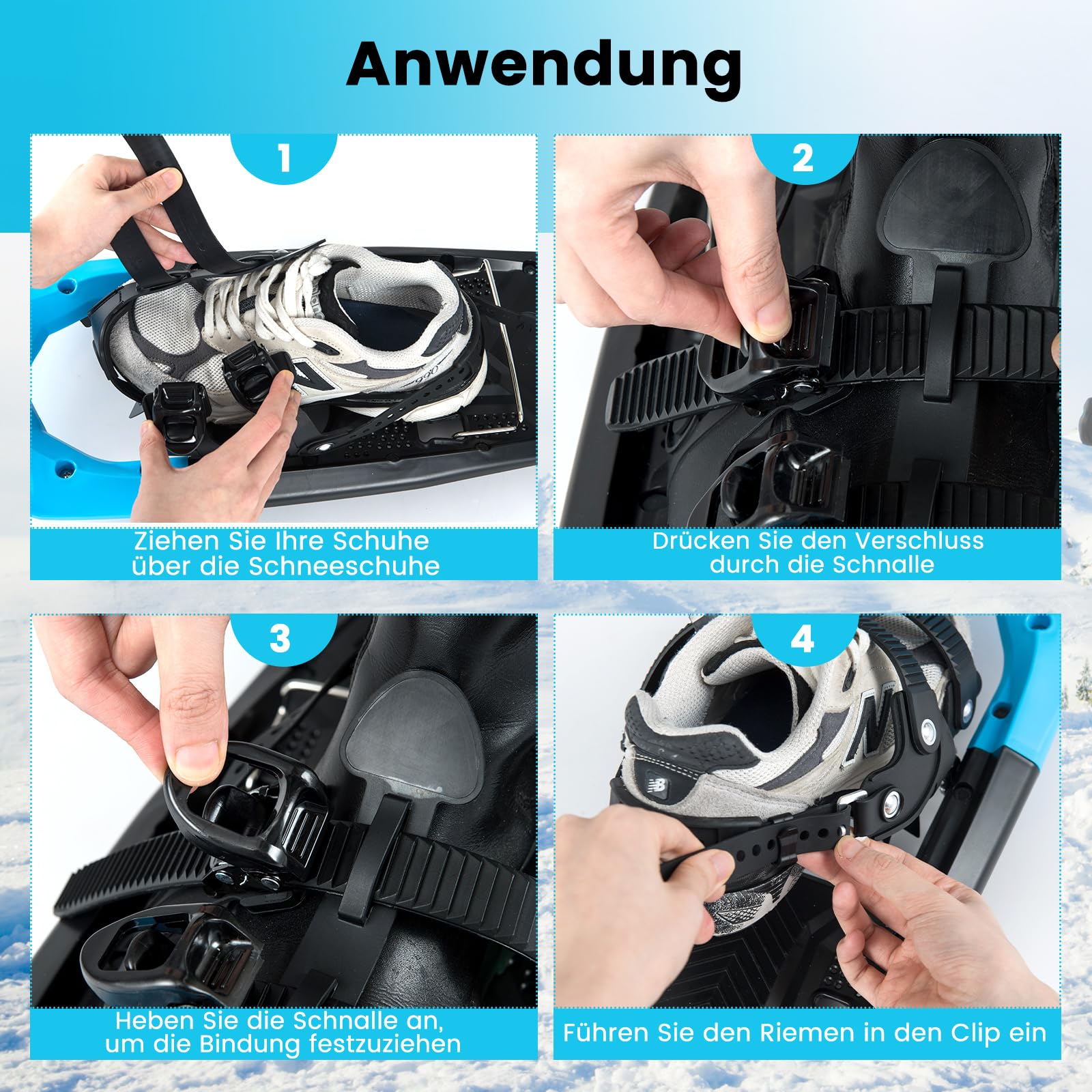 COSTWAY Schneeschuhe mit Steighilfe, Schuhgröße 35-45 bis 90kg, leichtes Schneeschuh-Set mit Trekkingstöcke & Tragetasche für Herren, Damen & Jugendliche