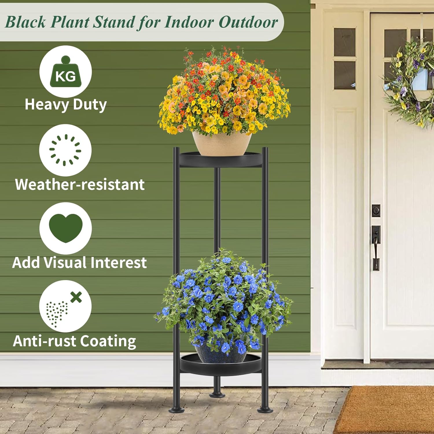 Lilybud--lily Plant Stand Indoor Outdoor, 2 Tier Iron Plant Stand, 30'' Tall Pedestal Stand Outdoor, Metal Flower Stands for Indoor Plants, Balcony, Living Room