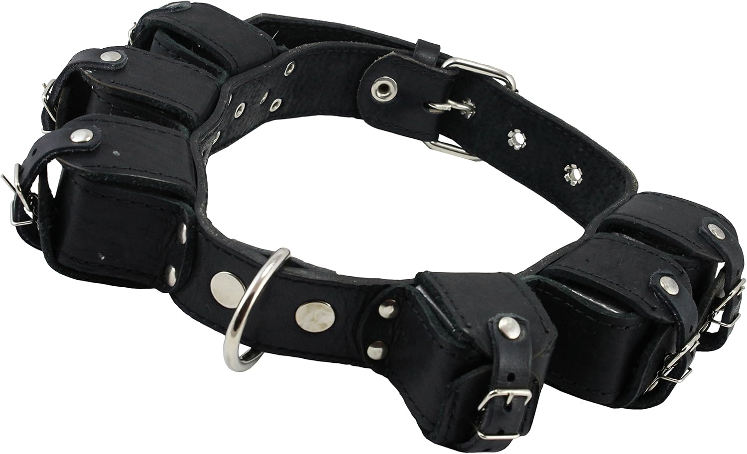 6lbs Genuine Leather Weighted Dog Collar for Exercise and Training. Black. Fits 19"-24" Neck Size