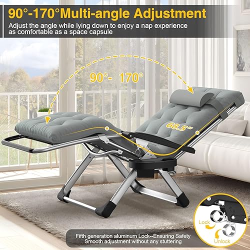 Miniatura 4 de Suteck Zero Gravity - Silla reclinable de camping con cerradura de aleación de aluminio, plegable con almohadilla extraíble, reposacabezas ajustable