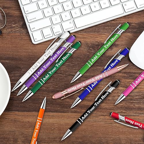 Miniatura 5 de Bolígrafos personalizados a granel grabados personalizados con punta de lápiz capacitivo, bolígrafos personalizados de tinta negra, regalos para